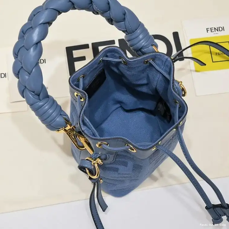 Affordable Fendi Bucket Tresor Motif Canvas Handle Mini Bag Blue In FF Mon Woven with 0603